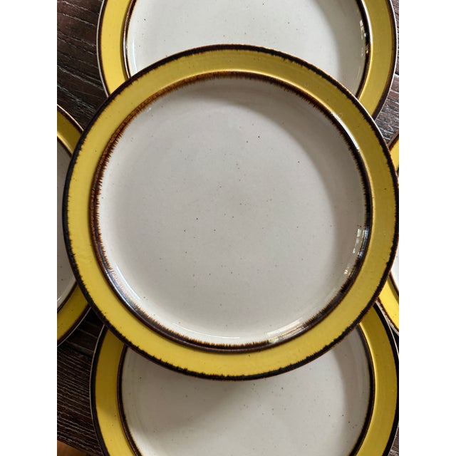 Vintage Rainbow Stoneware Citron 10.5 Inch Dinner Plates Yellow Brown Japan - Set of 5 For Sale - Image 9 of 10