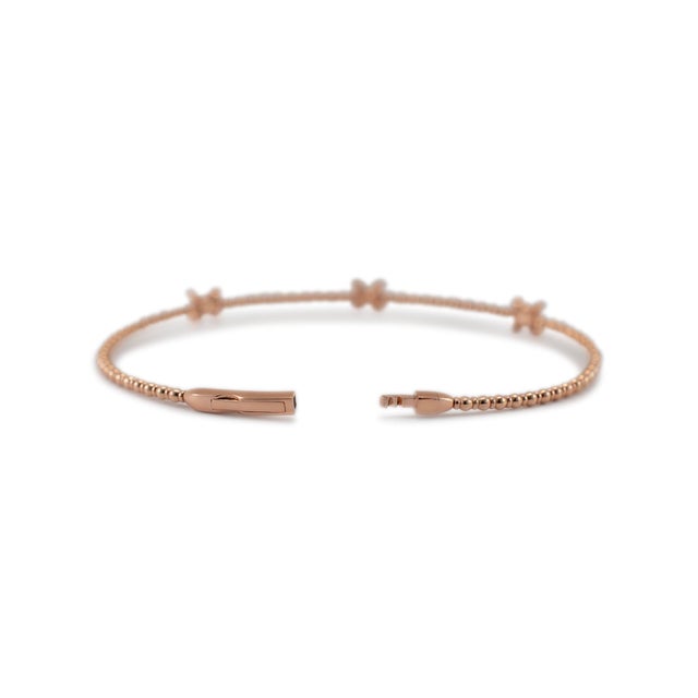 Metal Ladies 14k Rose Gold Three Butterfly Diamond Flexible Bangle Bracelet For Sale - Image 7 of 8