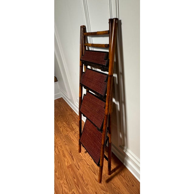 Wood Vintage Burnt Bamboo & Wicker Folding Etagere/Bookshelf For Sale - Image 7 of 12