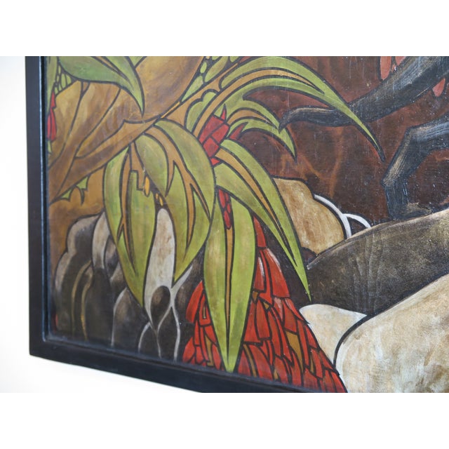 1960s 1960s Art Deco Style Panther with Jungle Landscape Oil Painting Signed Fe Sohler, Framed For Sale - Image 5 of 7