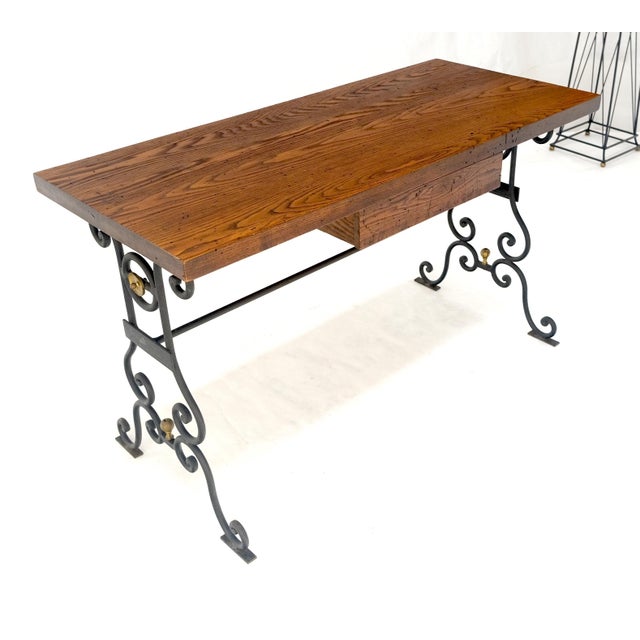 Solid Warmed Chestnut Wrought Iron Base One Drawer Writing Table Desk MINT For Sale - Image 11 of 12