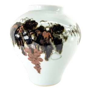 Late 20th Century Japanese Art Pottery Vase With Grapes, Signed