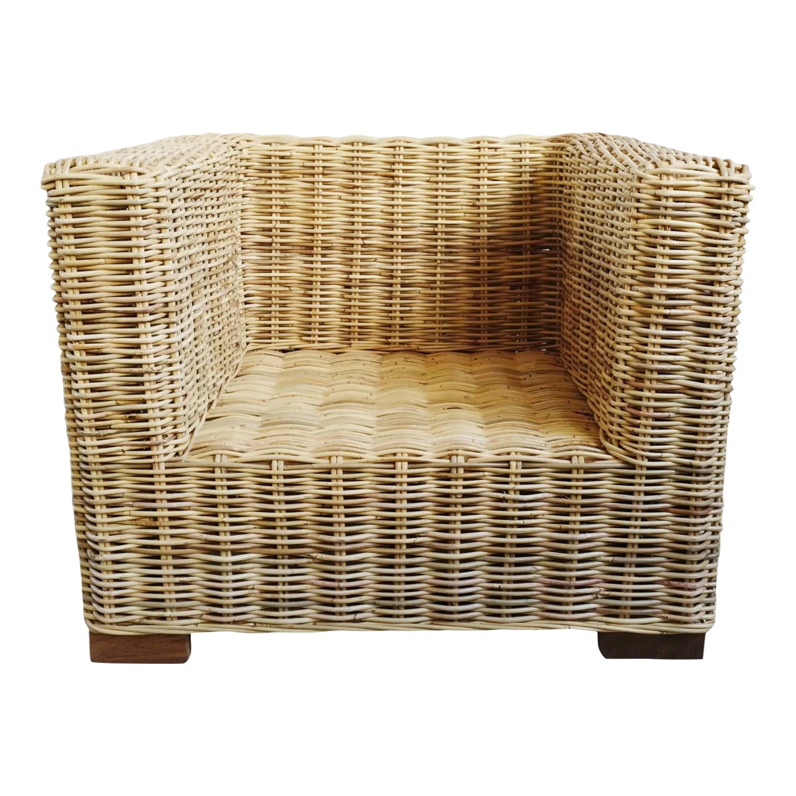 Contemporary Rattan Cube Arm Chair | Chairish