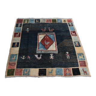 Square Afghan Vintage Gabbeh Handmade Rug - 4'7 X 4'8 For Sale