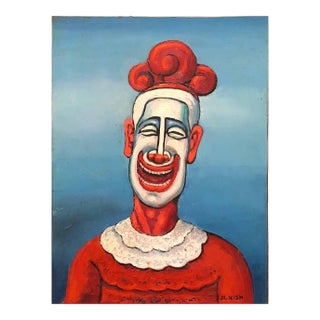 Maurice Kish, Clown, Modernist Oil Painting on Board Wpa Artist For Sale