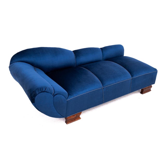 Mid-Century Art Deco Style Blue Chaise Longue, Western Europe, 1950s For Sale - Image 4 of 12