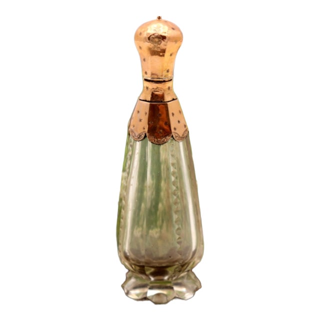 Perfume Bottle, Made of Glass and 15k Gold For Sale