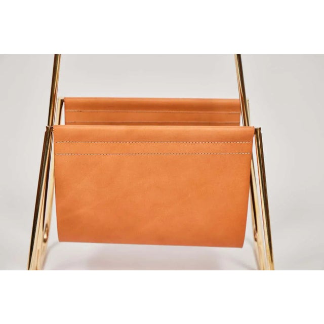 Brown Carl Auböck Model #4019-2 Cognac Leather and Brass Magazine Rack For Sale - Image 8 of 11