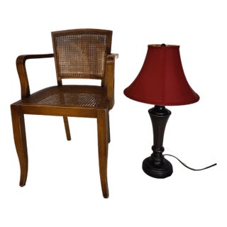 Vintage Cherry Wood and Cane Arm Chair For Sale