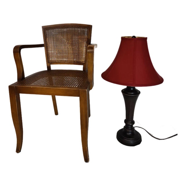 Vintage Cherry Wood and Cane Arm Chair For Sale