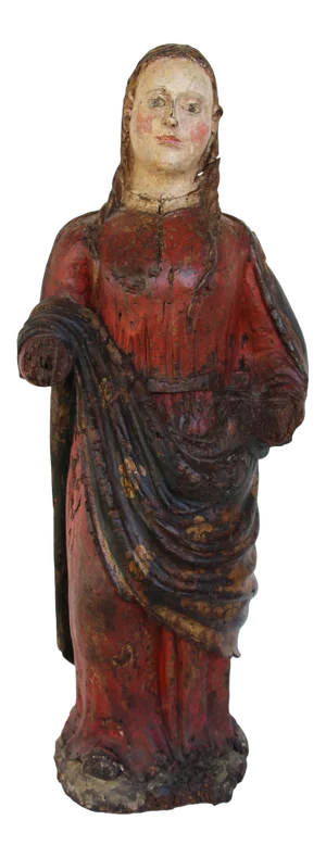 16th Century Indo-Portuguese Saint Barbara, Hand Carved Polychrome Wooden Statue
