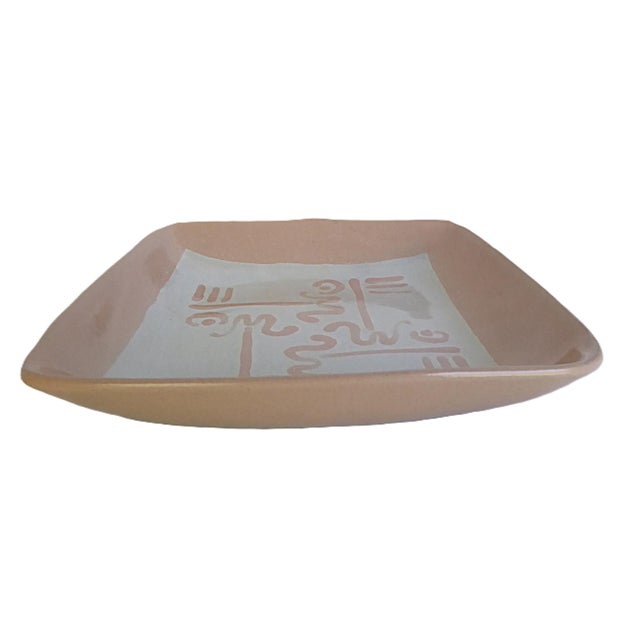 A hard to find Glidden Pottery #23 Aztec Square Platter. Its organic modern shape and Mid Century Modern crytic design...