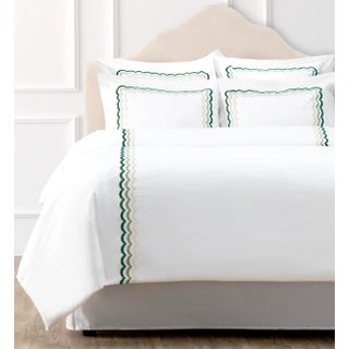 Celerie Kemble + Hamburg House Green Scallop Full Duvet Set - 3 Pieces For Sale