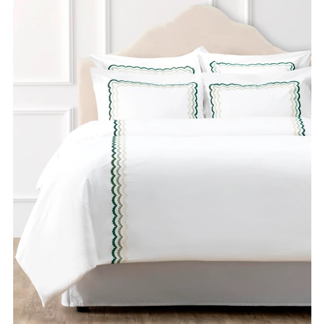 Celerie Kemble + Hamburg House Green Scallop Full Duvet Set - 3 Pieces For Sale