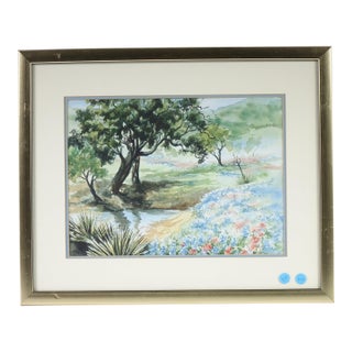 Vintage Framed Watercolor Landscape Painting – Pastoral Scene For Sale