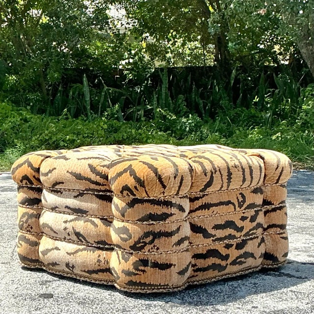 Late 20th Century Vintage Boho Tufted Tiger Ottoman For Sale - Image 5 of 6