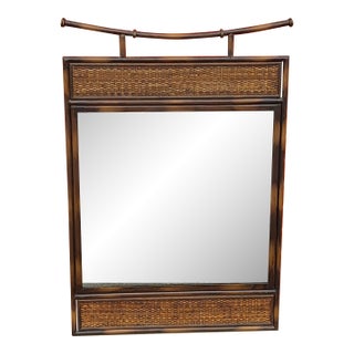 20th Century Pagoda Style Faux Rattan Metal and Wicker Wall Mirror For Sale