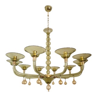 Mid Century Modern Green Murano Chandelier For Sale