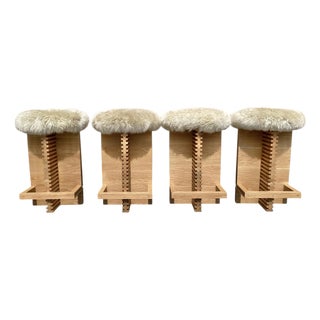 Cicely Modern Stool by Bertu in New Zealand Sheepskin and White Oak For Sale