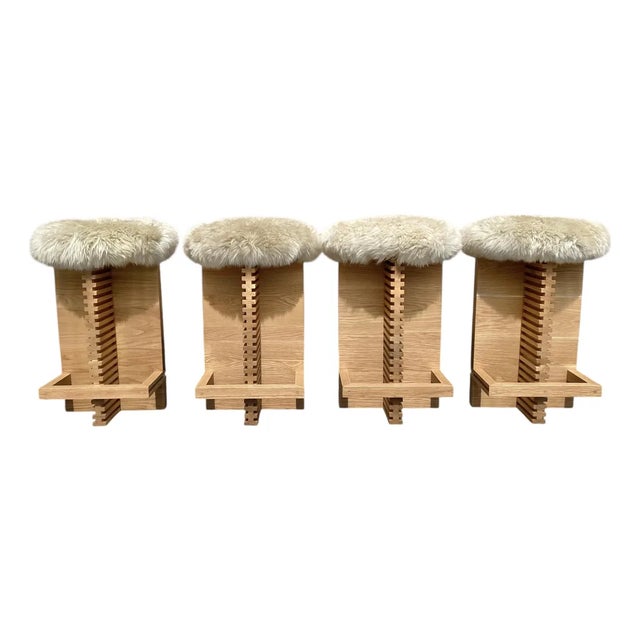 Cicely Modern Stool by Bertu in New Zealand Sheepskin and White Oak For Sale