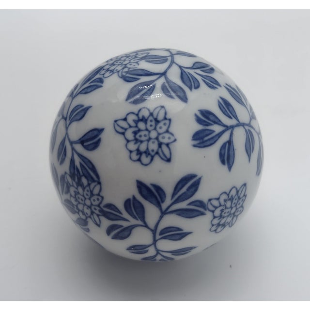 Chinese Late 20th Century Chinese Blue & White Hand-Painted Porcelain Floral Sphere For Sale - Image 3 of 6