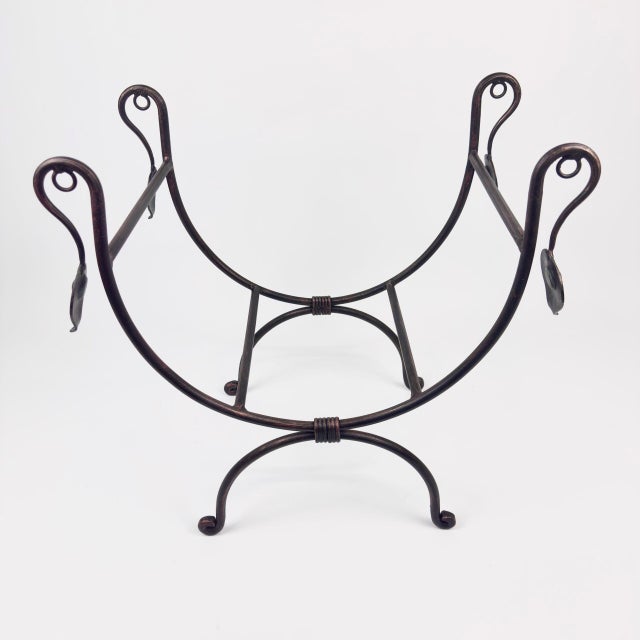 Metal Hand Forged Iron Log Holder (51cm) Antique Copper Leaf Design Firewood Rack For Sale - Image 7 of 10