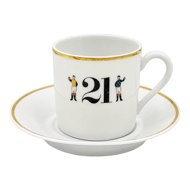 Vintage the 21 Club Nyc Restaurant Equestrian Jockey Porcelain Cup & Saucer For Sale