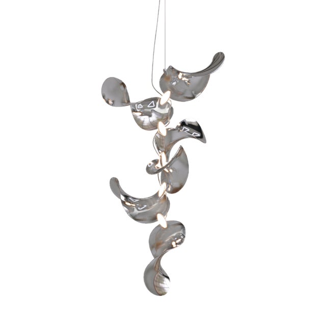 Dune 6 Vertical Cluster Light with Silver Hand Polished Shades by Daniel Becker for Moss Objects For Sale