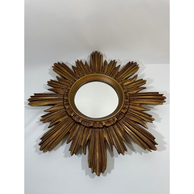 Mid-Century Modern Large 18" Vintage 1990s Golden Sunburst Wall Mirror For Sale - Image 3 of 18