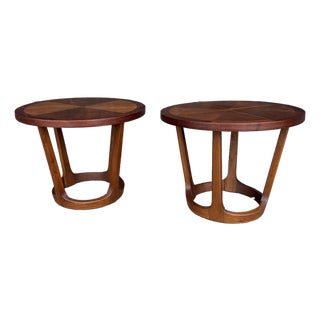 Pair of Lane Rhythm Round Walnut Side Tables Mid-Century Modern For Sale