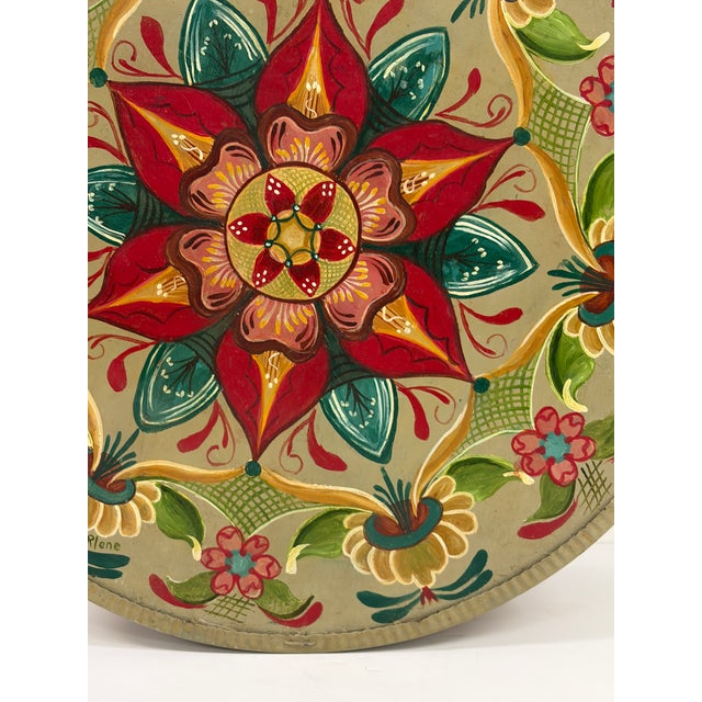 Vintage Hand-Painted Round Wooden Cheese Box – Floral Folk Art For Sale In Orlando - Image 6 of 15