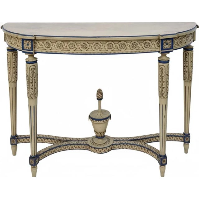 Maison Jansen Italian Neo-Classic Maison Jansen Style Carved & Painted Console Tables - Pair For Sale - Image 4 of 7