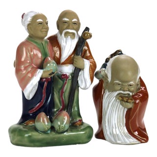 Set of Two Japanese Pottery Figural Groups Signed 20th Century For Sale
