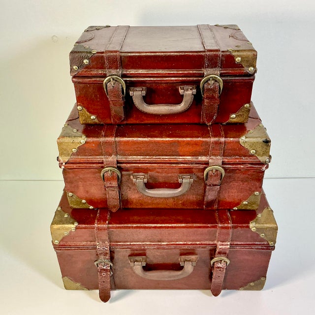 Ralph Lauren 1980s Vintage Americana Boho Chic After Ralph Lauren Suitcase Storage Boxes - Set of 3 For Sale - Image 4 of 15