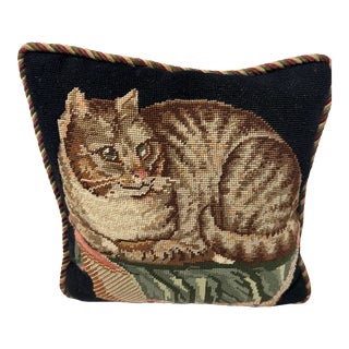 The Contented Cat Needlepoint Pillow by Elizabeth Bradley For Sale