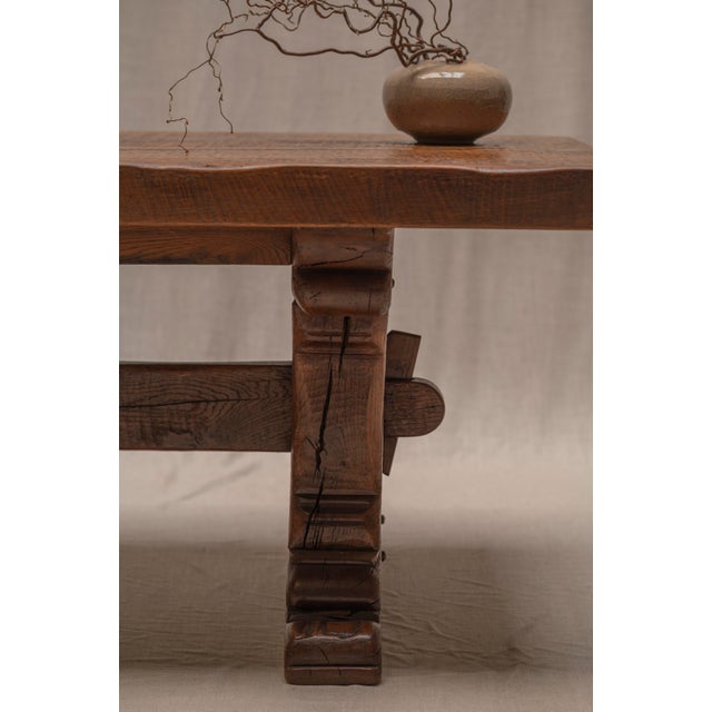 Large Brutalist Dining Table in Oak, 1970s For Sale - Image 6 of 18