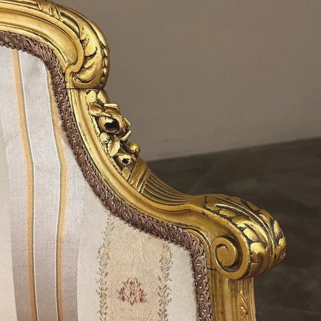 Antique Italian Neoclassical Louis XVI Petite Giltwood Bergeres ~ Armchairs For Sale - Image 11 of 13