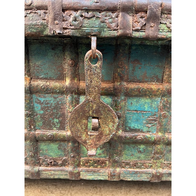 Antique Indian Pitara Chest With Turquoise Patina For Sale - Image 18 of 18