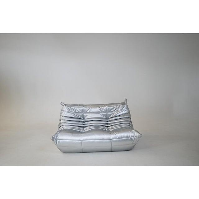 Togo Three-Seater Sofa in Silver Skai by Michel Ducaroy for Ligne Roset For Sale - Image 10 of 10