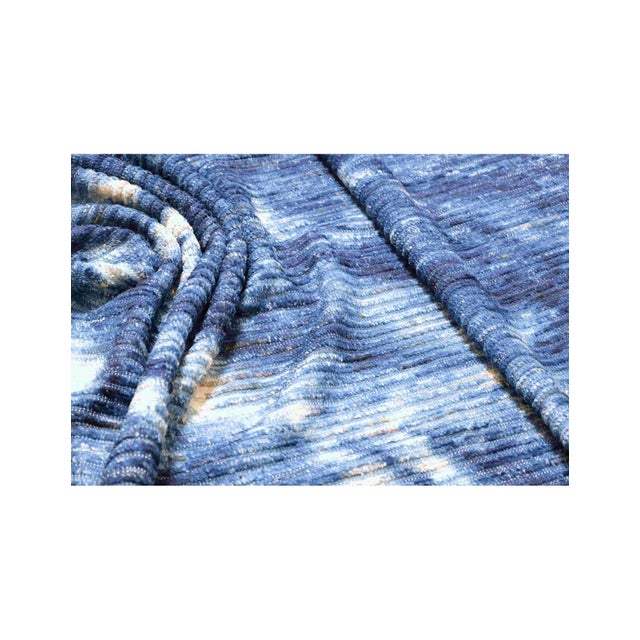 Blue Modern Hand Knotted Wool Rug For Sale In Los Angeles - Image 6 of 6