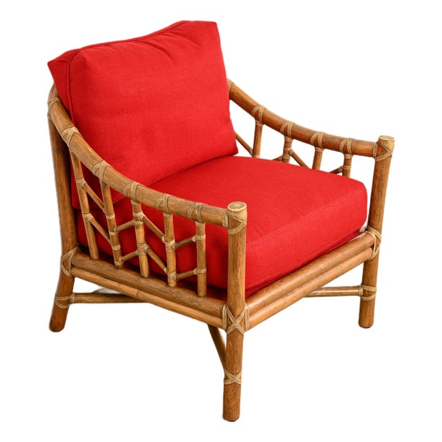 McGuire Mid-Century Hollywood Regency Bamboo Rattan Lounge Chair For Sale