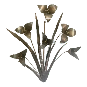 Brutalist Mid Century Modern Bouquet of Lilies | Plasma-Cut Metal Wall Sculpture Signed 1976