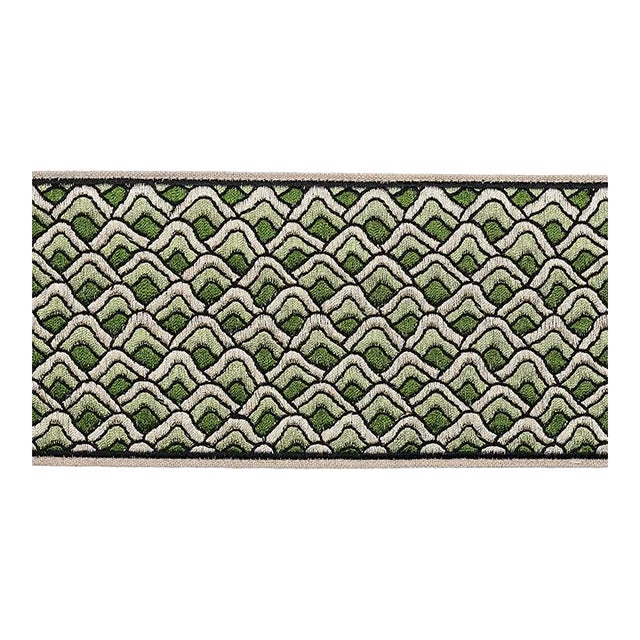 Sample - Schumacher Sunrise Embroidery Tape in Emerald For Sale