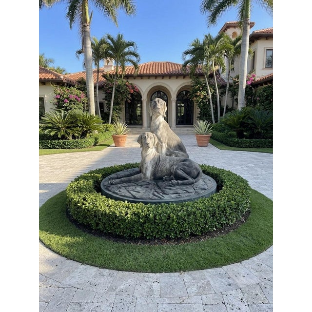 1980s Cast Marble Sculpture of Two Hunting Dogs on a Round Base For Sale - Image 9 of 12