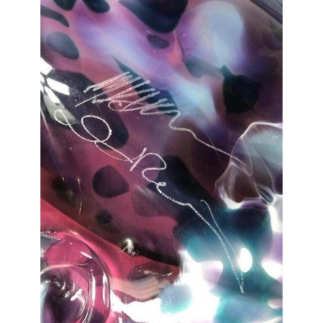 Huge 25" Hand-Blown Art Glass Wave Bowl Signed by H. Jensen & Wildfire 3 Views For Sale - Image 10 of 11