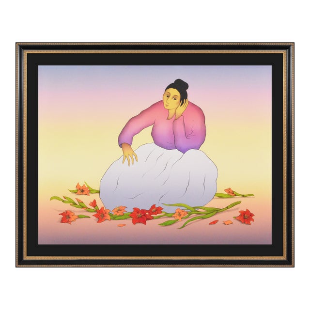 1990s Wild Flowers Figurative Pink. Lithograph R. C. Gorman For Sale
