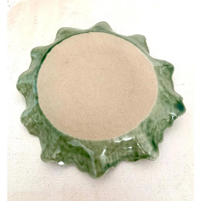 Farmhouse Vintage Scalloped Edge Sage Green Studio Ceramic Bowl - Artist Signed For Sale - Image 3 of 5