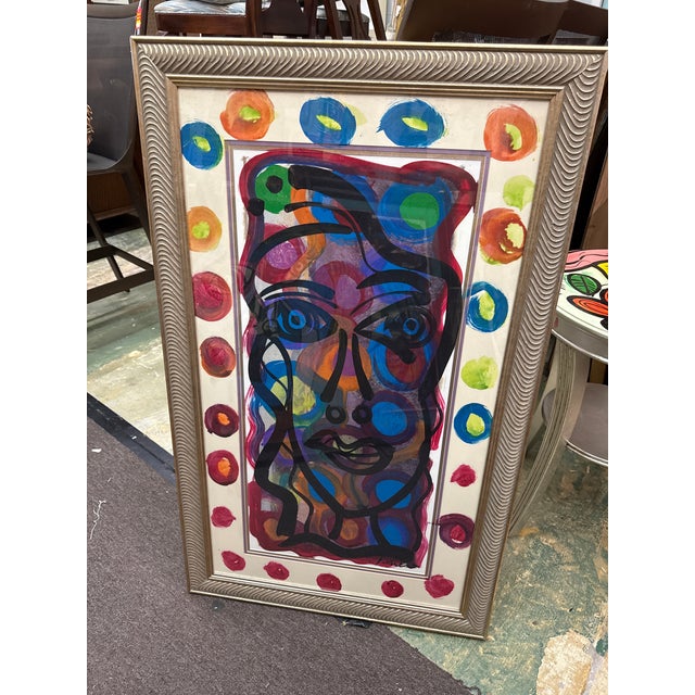 1970s Peter Keil Abstract Painting of a female face over colors. Executed with oil on board. COA on back guaranteed...