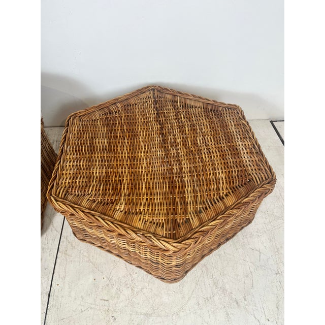 Vintage Braided Wicker Rattan Hexagonal Chair and Ottoman Set For Sale - Image 9 of 11