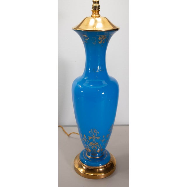Turquoise 19th Century French Turquoise Opaline Glass Ormolu Table Lamps - Pair For Sale - Image 8 of 14